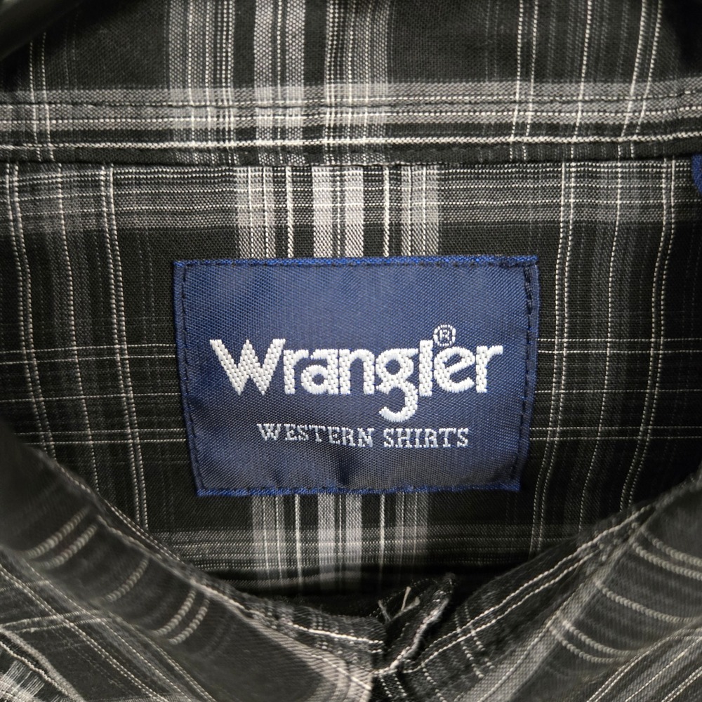 Wrangler Mens Western Plaid Pearl Snap Long Sleeve Shirt Black Grey Medium - Picture 7 of 13